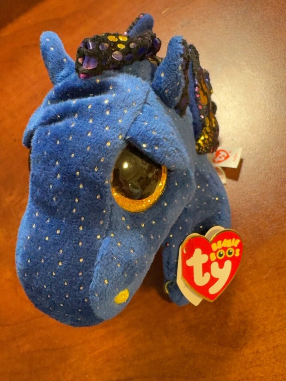 Ty Beanie Boos Saffire Blue Dragon 6” Plush Gold Glitter Eyes With Tags
